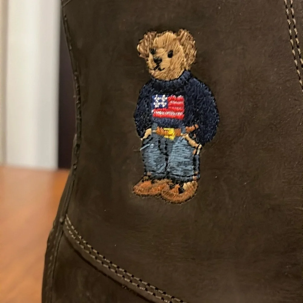 Polo Ralph Lauren Ranger Hi USA flag Sweater Bear Boots new Youth Boys Size 5.5